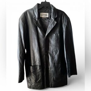 Vtg Wilsons Pelle Studio Leather Blazer Car Coat Single Breast Mid Length Size L